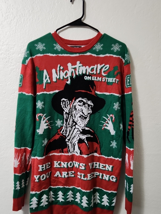 Spencer's Other - A Nightmare on Elm Street Men's Green & Red Graphic Sweater
